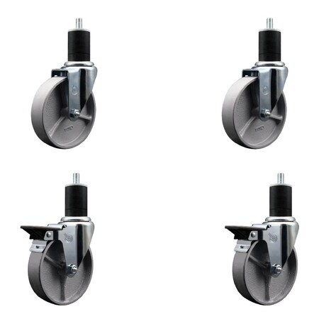 Service Caster 5'' Semi Steel Wheel Swivel 1-3/4'' Expanding Stem Caster Set 2 Brakes, 4PK SCC-EX20S515-SSR-2-PLB-2-134